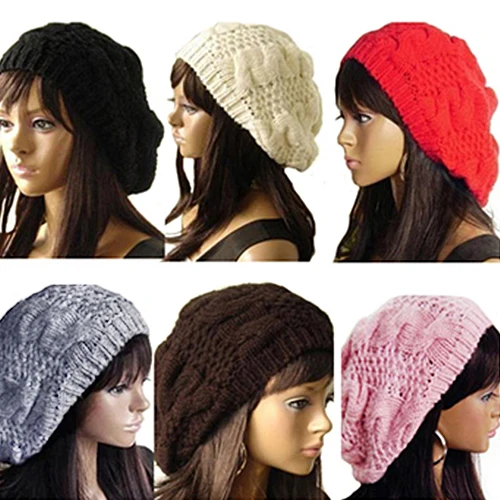 

Girl's Women's Beret Braided Baggy Beanie Crochet Warm Winter Hat Cap Wool Knitted Retail/Wholesale 5BZN 7F6P