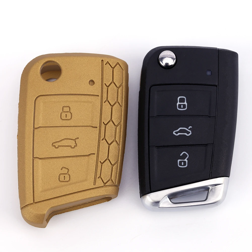 New style Metallic Gold Silver Honeycomb Cover Silicone 3 buttons car key case fits Volkswagen Golf 7 auto cover protect bag | Автомобили