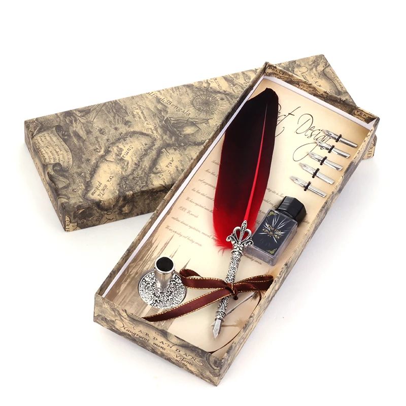 English Calligraphy Feather Pen Birthday Creative Gift Red Maple Leaf Dip Ink Fountain Pen Set Vintage Quill Luxury Gift Box Pen
English Calligraphy Feather Pen Birthday Creative Gift Red Maple Leaf Dip Ink Fountain Pen Set Vintage Quill Luxury Gift Box Pen