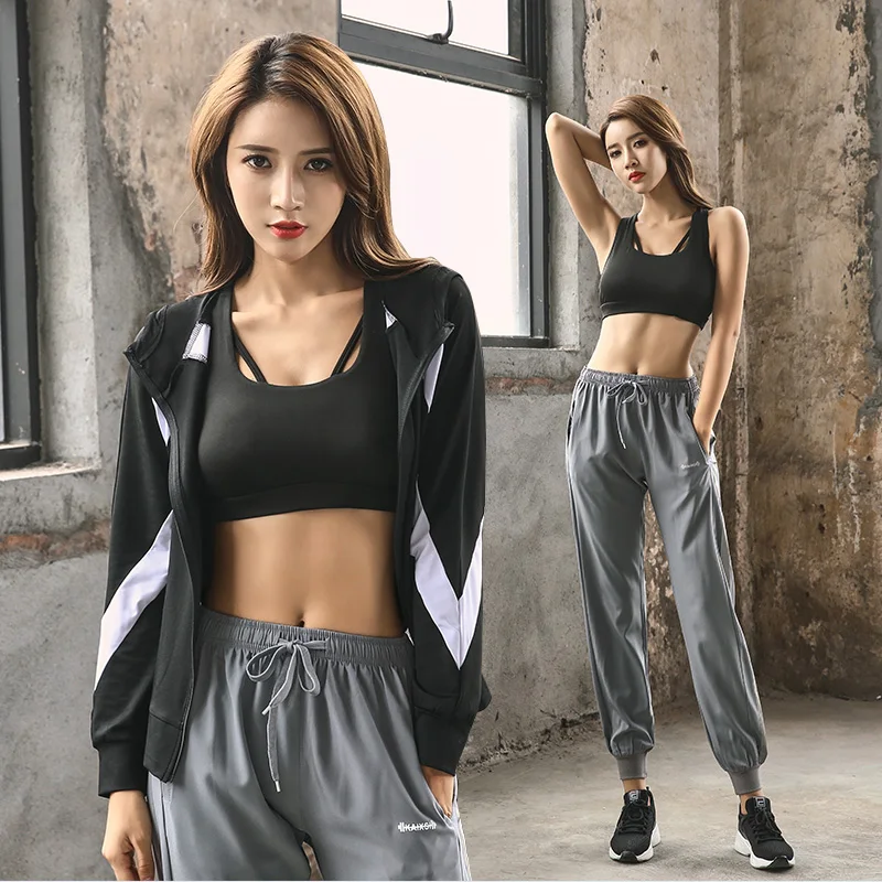 4Piece Women's Sports Suit Yoga Set Zipper Jacket + Slimming T Shirt + Bra +running Jogger Pants TrackSuit Gym Fitness Clothing
4Piece Women's Sports Suit Yoga Set Zipper Jacket + Slimming T Shirt + Bra +running Jogger Pants TrackSuit Gym Fitness Clothing