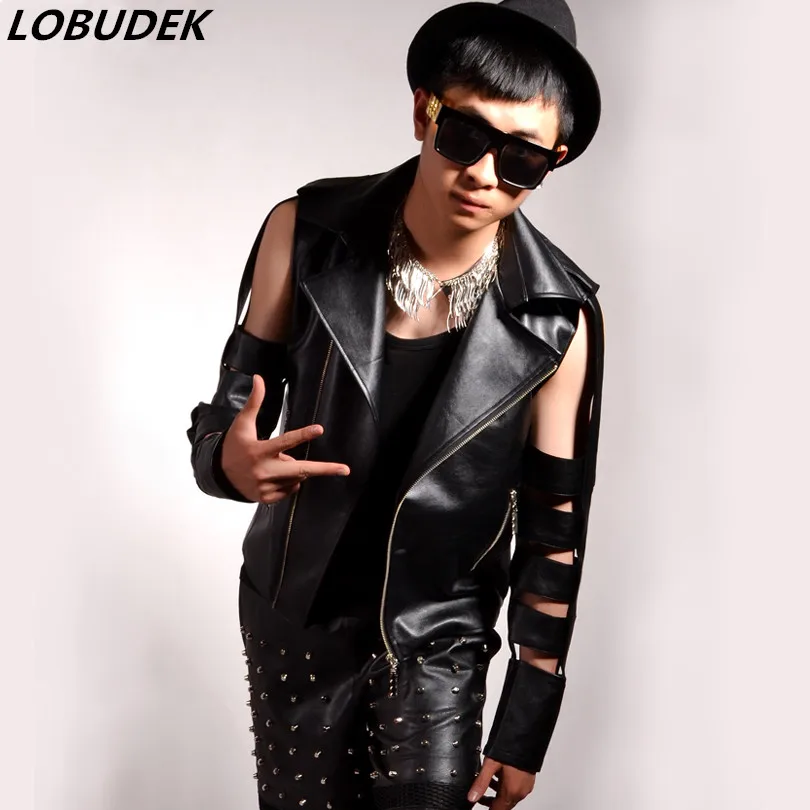 Locomotive men leather Vest Punk style Hollow sleeve tide cool waistcoat singer nightclub Bar Vocal Concert Hip Hop Rock costume
Locomotive men leather Vest Punk style Hollow sleeve tide cool waistcoat singer nightclub Bar Vocal Concert Hip Hop Rock costume