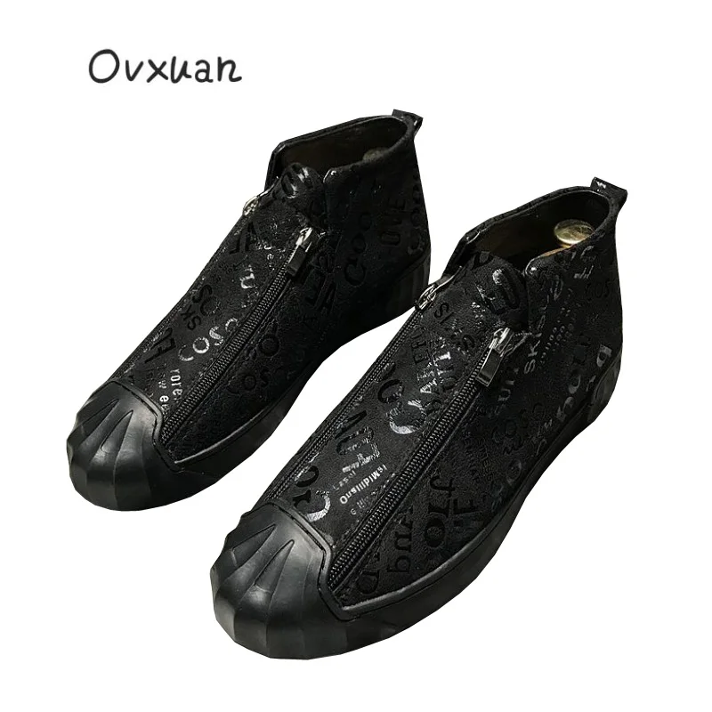 

OVXUAN Low Top Sneakers Casual Printed Leather Splicing Increased Bottom Street Style Boots Men Shoes Vintage Botas Hombre 2021