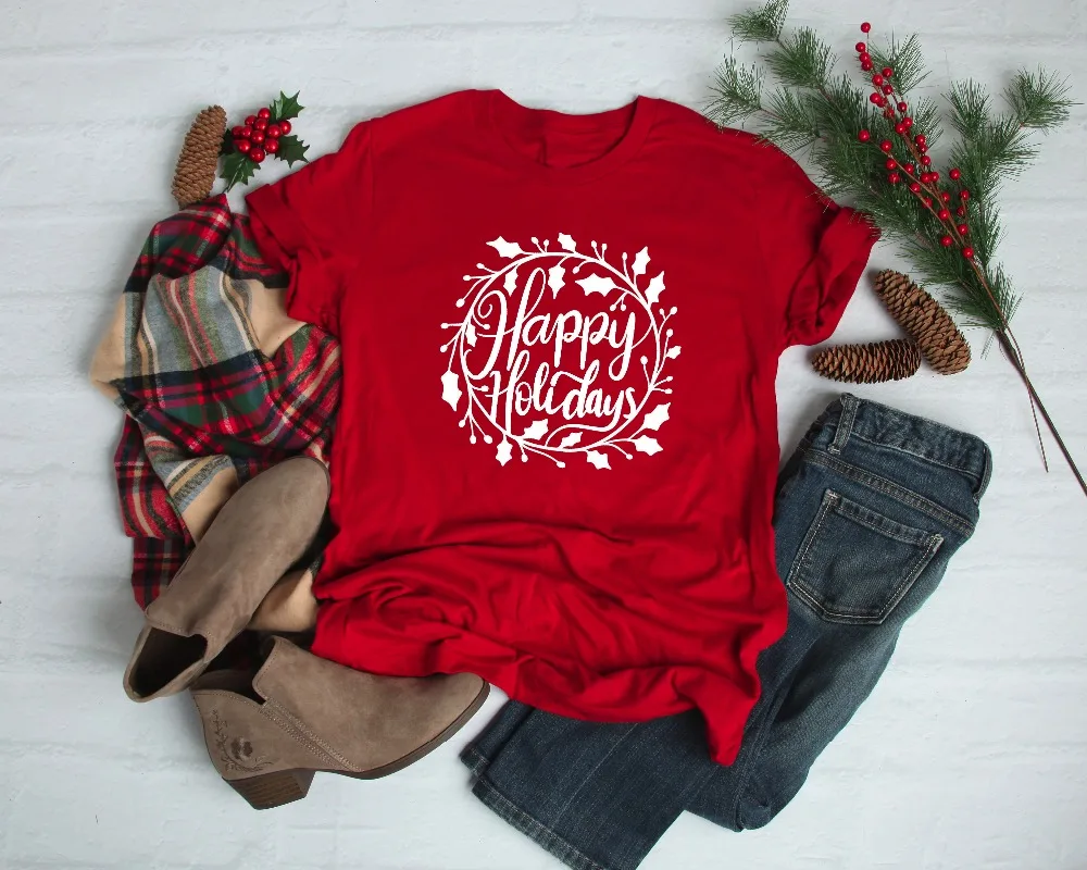 Happy Holidays Christmas Shirt Red Unisex Christmas Party style graphic celebrate funny grunge aesthetic girl casual tee t-shirt
Happy Holidays Christmas Shirt Red Unisex Christmas Party style graphic celebrate funny grunge aesthetic girl casual tee t-shirt