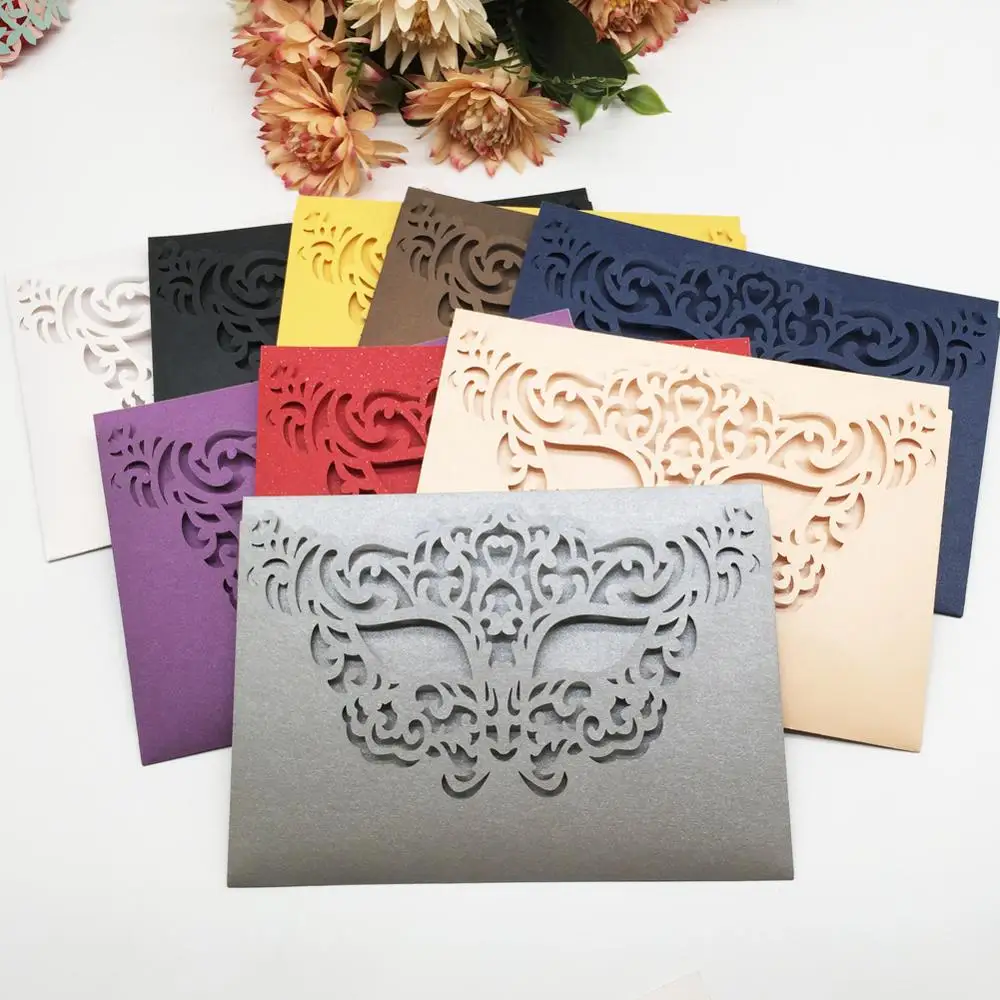50pcs/lot New Arrival Laser Cut Mask Pattern Wedding Invitations Card Birthday Party Invite Greeting Gift Card Festival Supplies
50pcs/lot New Arrival Laser Cut Mask Pattern Wedding Invitations Card Birthday Party Invite Greeting Gift Card Festival Supplies