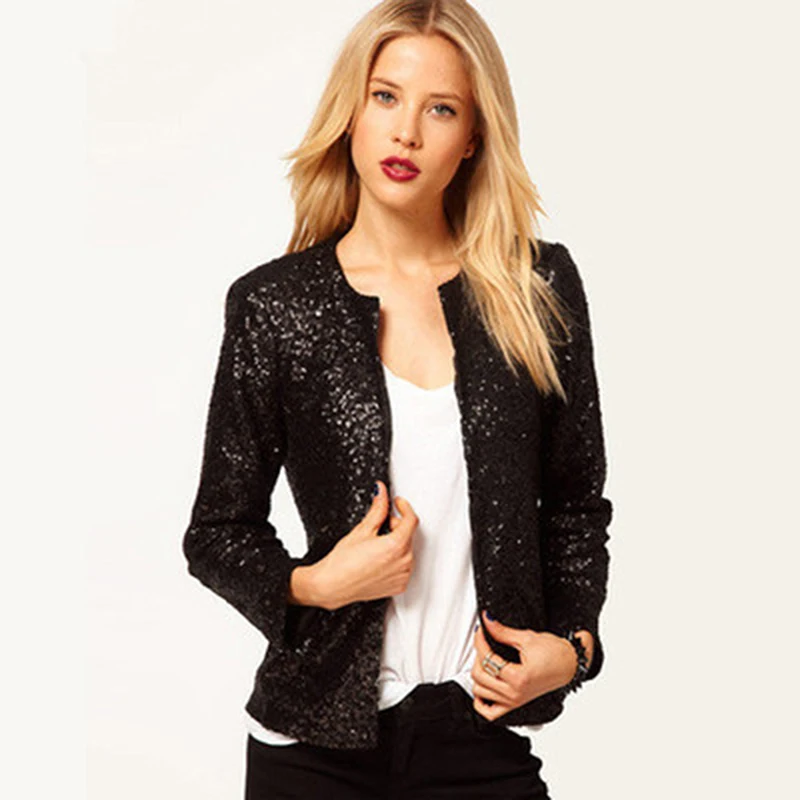 Bling Sequined Coat Women Blazer Short Jacket Female Spring Autumn Long Sleeve Black Silver Slim Bomer Jacket Small Blazer
Bling Sequined Coat Women Blazer Short Jacket Female Spring Autumn Long Sleeve Black Silver Slim Bomer Jacket Small Blazer