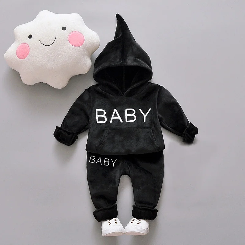 Baby Girl Boys Clothing Set For Kids Casual Letter Hooded Velvet Autumn Spring Children's Sports Suits Clothes 1 2 3 4 Years | Детская