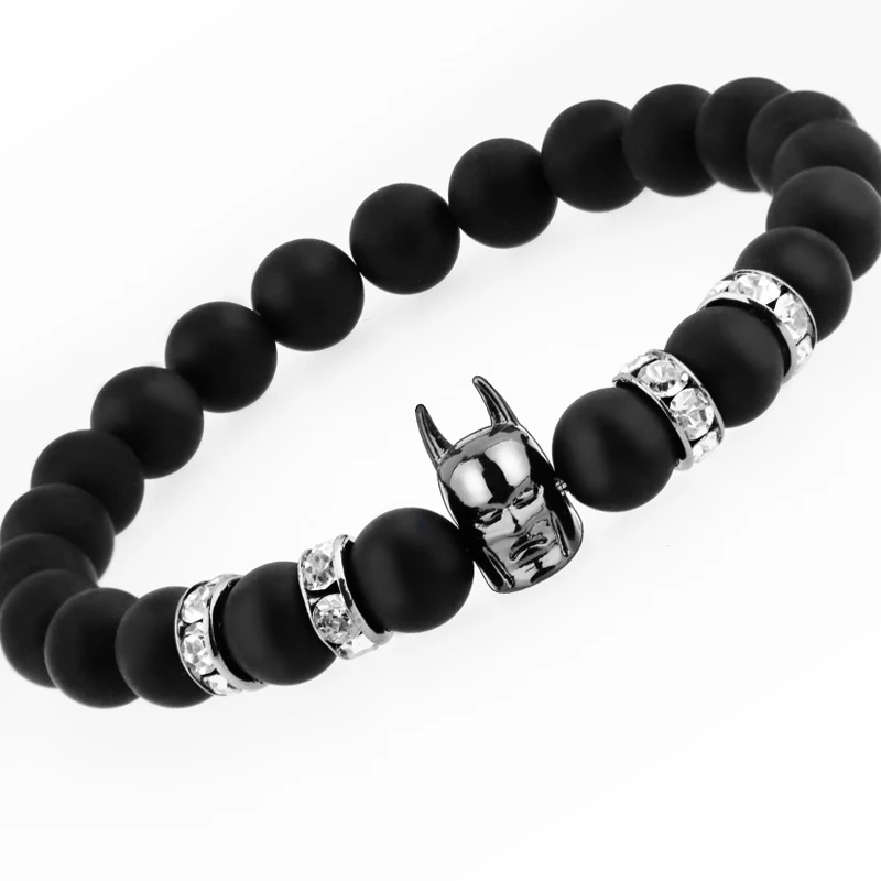 New Arrival Batman Super Hero Men Bracelet Black Lava Volcanic Stone Zircon Elasticity Punk Rock Charm Bracelets Bangle for | Украшения и
