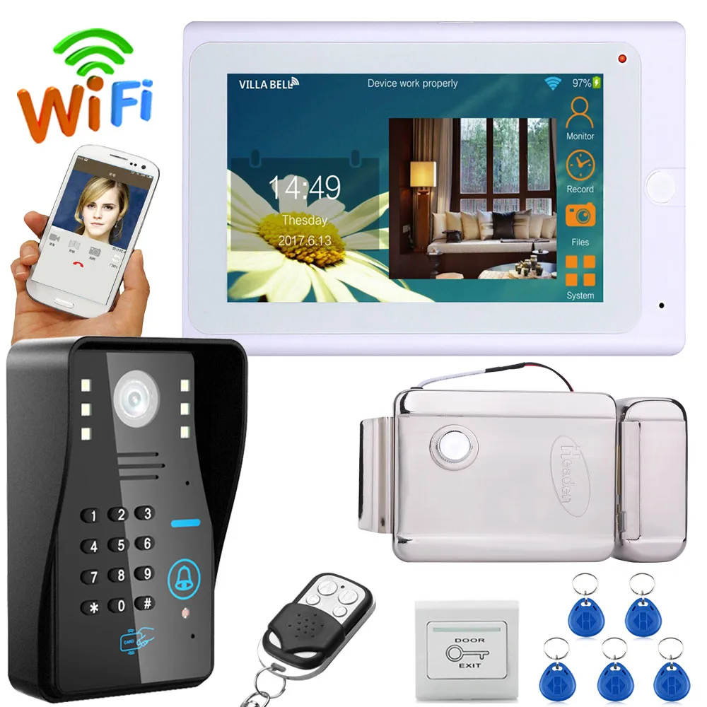 720P 7" TFT Wired / Wireless Wifi RFID Password Video Door Phone Doorbell Intercom System with Electronic Door Lock
720P 7" TFT Wired / Wireless Wifi RFID Password Video Door Phone Doorbell Intercom System with Electronic Door Lock