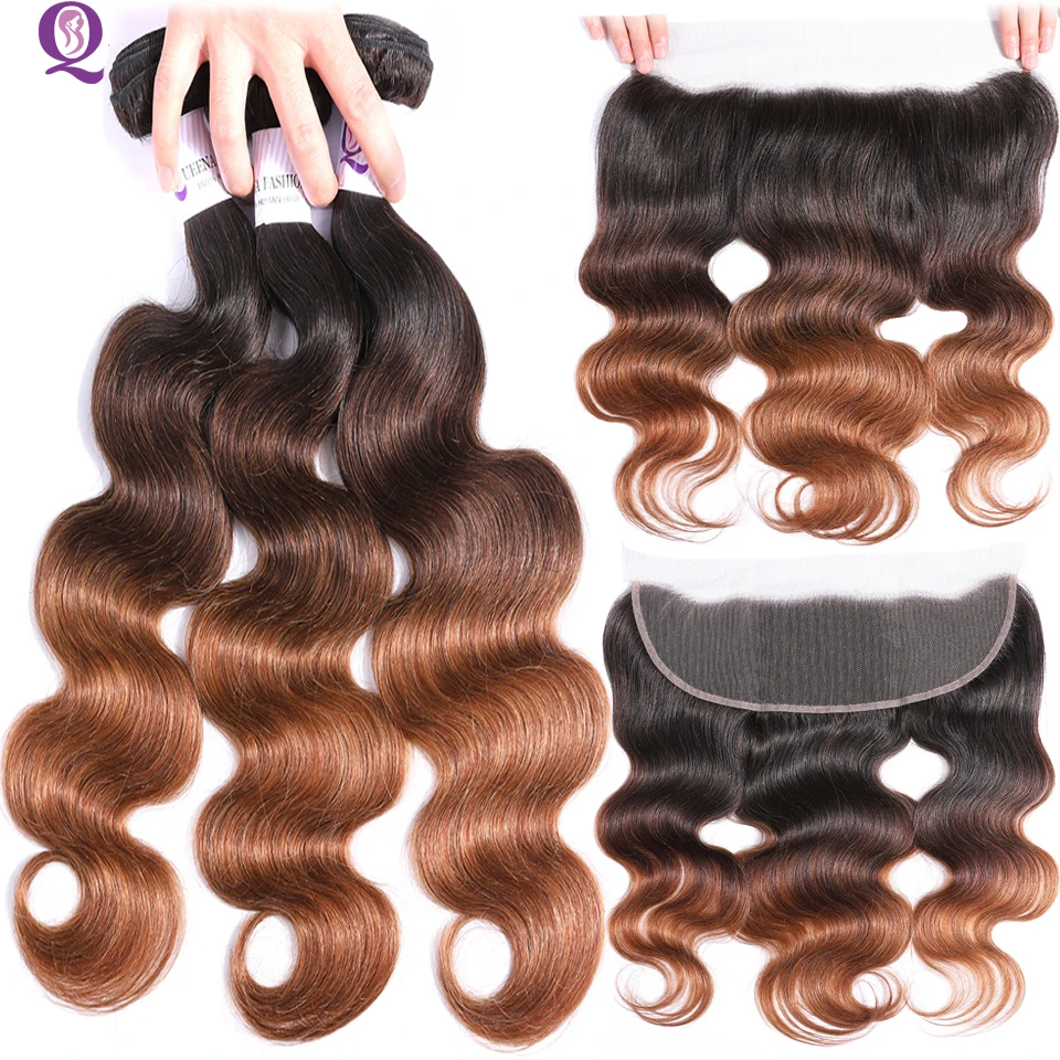 Queena 1b/4/30 Ombre блондинка человеческих волос Связки с фронтальной тело волна