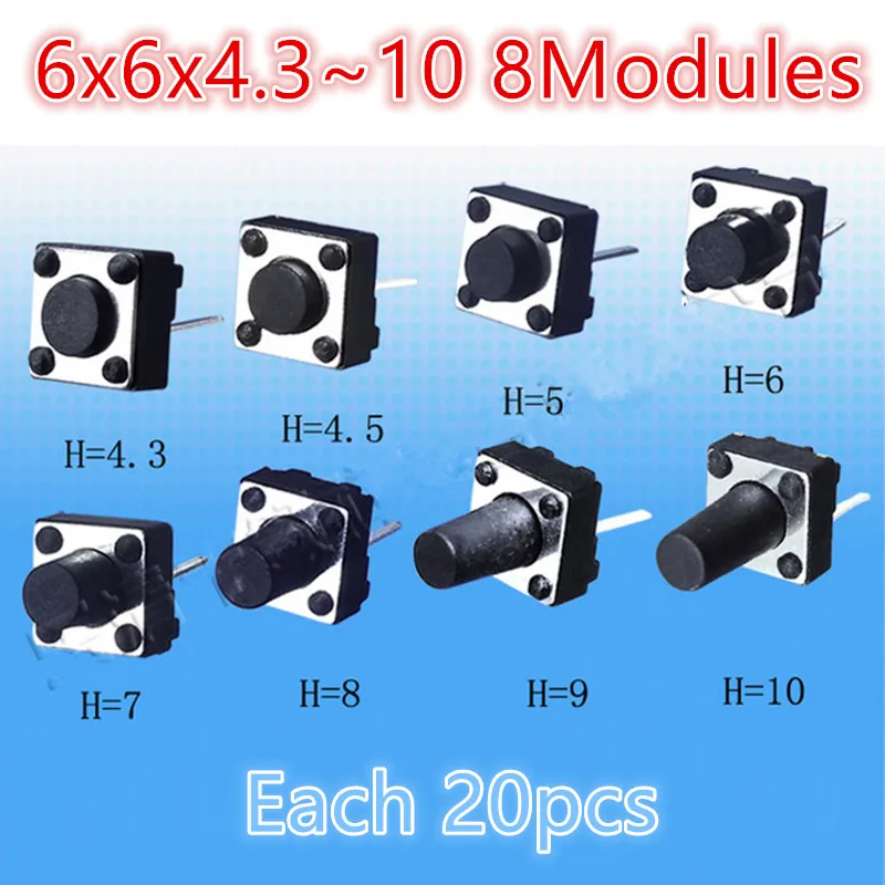 160pcs Assorted Micro Tactile Push Button Touch Tact Switch Kit 6x6x4.3~10 2 Pin Induction Cooker LCD Monitor Repair Switch 6*6
160pcs Assorted Micro Tactile Push Button Touch Tact Switch Kit 6x6x4.3~10 2 Pin Induction Cooker LCD Monitor Repair Switch 6*6