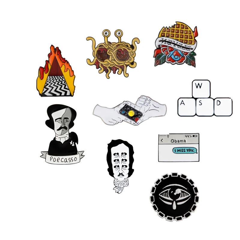 Brooch and Pin Waffles Flying Spaghetti Monster Edgar Allan Poe Keyboard Shooting gesture Text message Enamel Pins Badges
Brooch and Pin Waffles Flying Spaghetti Monster Edgar Allan Poe Keyboard Shooting gesture Text message Enamel Pins Badges