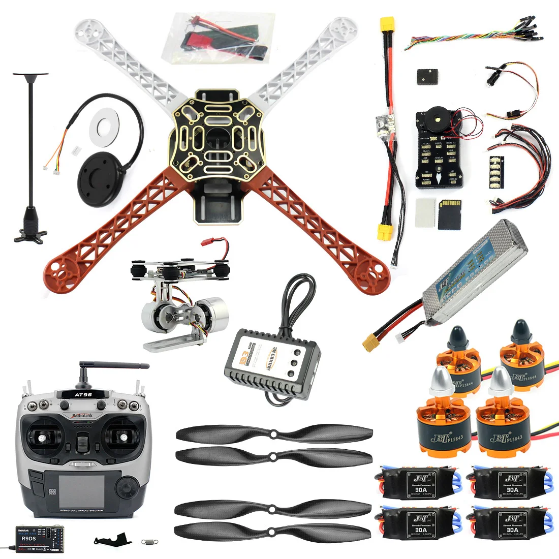 

DIY FPV Drone Quadcopter 4-axle Aircraft Kit F450 450 Frame PXI PX4 Flight Control 920KV Motor GPS AT9S Transmitter Set