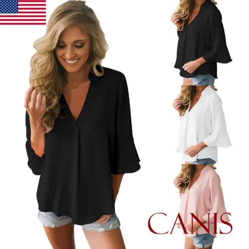 Fashion Women's Ladies OL Flared 3/4 Sleeve V Neck Lace Up Chiffon Blouse Tops Shirt
Fashion Women's Ladies OL Flared 3/4 Sleeve V Neck Lace Up Chiffon Blouse Tops Shirt