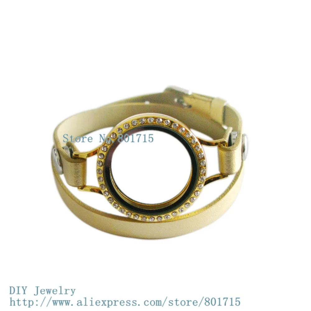 С кожаной обмоткой Lcket Браслет Bling twist резьбовой винт вниз медальон копия из