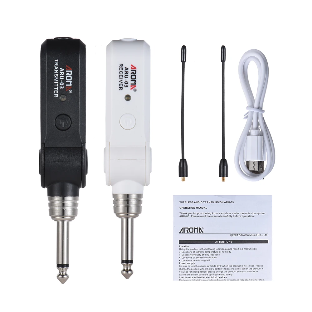 NEW AROMA ARU-03 UHF Wireless Audio Transmission System Transmitter Receiver Built-in Rechargeable Lithium Battery for Guitar
NEW AROMA ARU-03 UHF Wireless Audio Transmission System Transmitter Receiver Built-in Rechargeable Lithium Battery for Guitar