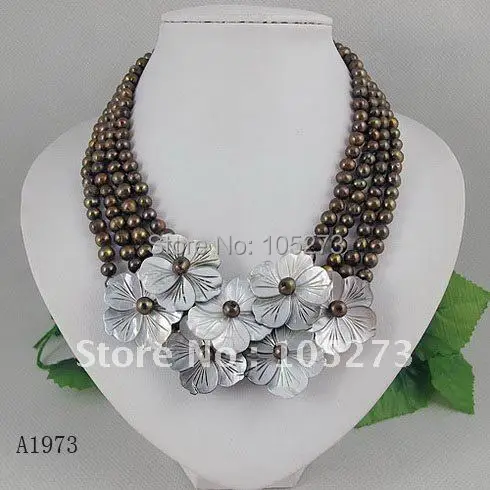 Wholesale fashion Nice shell flower brown pearl flower necklace 18inch-22inch 4rows fashion jewelry 2pcs/lot free shipping A1973
Wholesale fashion Nice shell flower brown pearl flower necklace 18inch-22inch 4rows fashion jewelry 2pcs/lot free shipping A1973