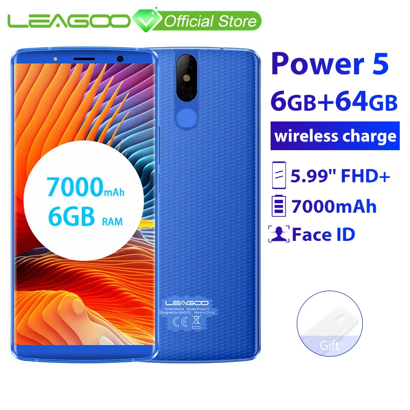 Мобильный телефон LEAGOO POWER 5 6 ГБ+64 ГБ Android 8.1 99 дюймовый экран FHD+ MT6763V восемь ядер 7000