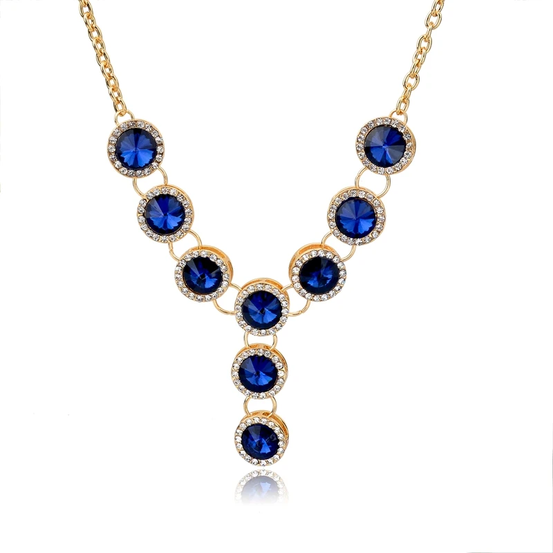 Luxury Blue Gems Rhinestone Maxi Necklaces Pendants Famous Brand Gold Chain Collar Necklace For Women Wedding Jewelry SNE150828 | Украшения