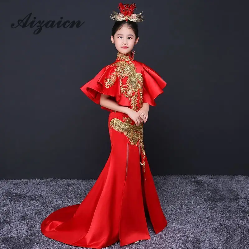 Flower Girl Luxury Chinese Evening Dress Birthday Embroidery Formal Dresses Children Clothes Kids Qipao Trailing Cheongsam Red
Flower Girl Luxury Chinese Evening Dress Birthday Embroidery Formal Dresses Children Clothes Kids Qipao Trailing Cheongsam Red