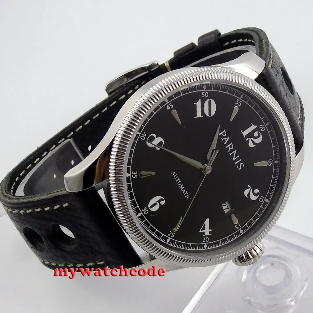 42mm Parnis black dial Sapphire Glass 21 jewels miyota Automatic mens Watch P416
42mm Parnis black dial Sapphire Glass 21 jewels miyota Automatic mens Watch P416