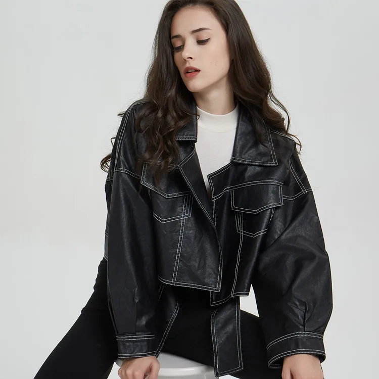 Queechalle New 2021 Autumn Women's Leather Jacket Turn-down Collar Bat Sleeved Loose Coat Female Short Streetwear Clothing
Queechalle New 2021 Autumn Women's Leather Jacket Turn-down Collar Bat Sleeved Loose Coat Female Short Streetwear Clothing
