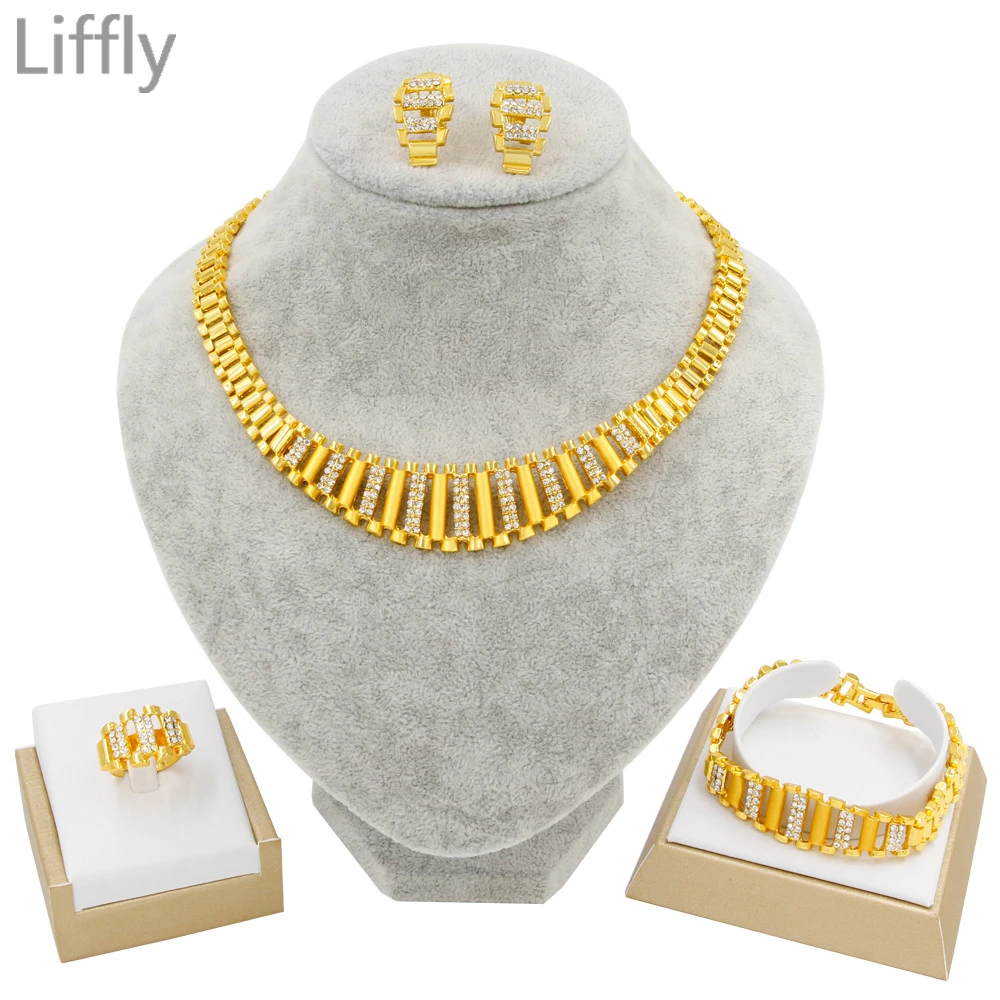Liffly New Dubai Gold Jewelry Sets for Women Indian Jewelry African Wedding Bridal Gift Necklace Bracelet Earrings set Wholesale
Liffly New Dubai Gold Jewelry Sets for Women Indian Jewelry African Wedding Bridal Gift Necklace Bracelet Earrings set Wholesale