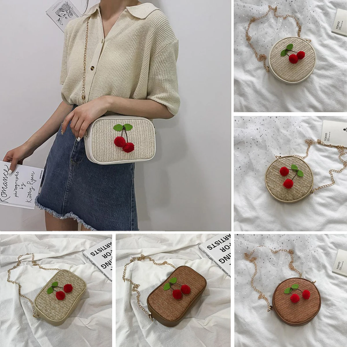 New Summer Womens Bohemian Straw Woven Cherry Handbag Zipper Shoulder Beach Bag Casual Tote
New Summer Womens Bohemian Straw Woven Cherry Handbag Zipper Shoulder Beach Bag Casual Tote