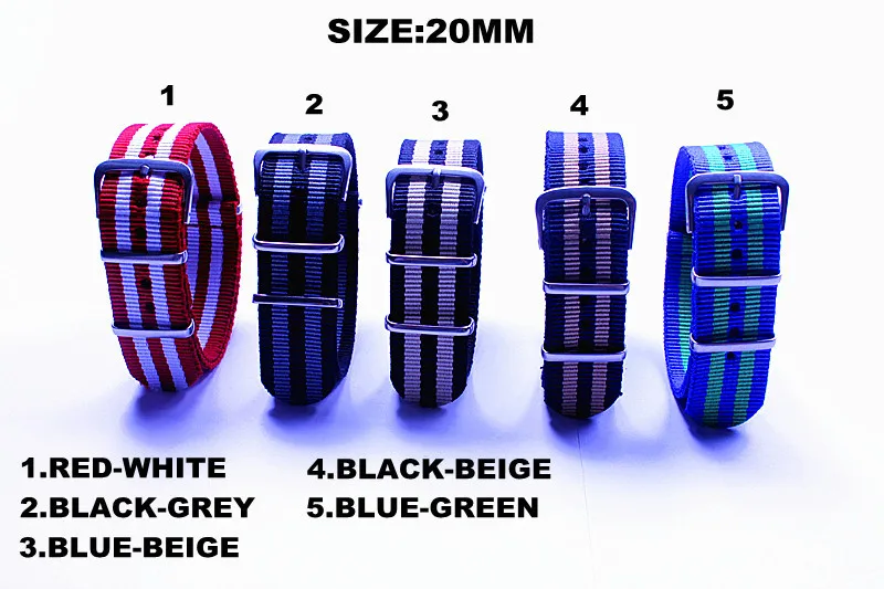 Hot sale ! 1PCS High quality 20MM NATO straps waterproof nylon watch strap 5 color available - 72402
Hot sale ! 1PCS High quality 20MM NATO straps waterproof nylon watch strap 5 color available - 72402