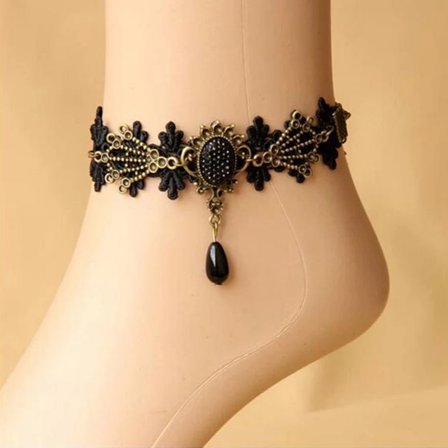 Vintage Women Gothic Black Floral Anklet Chain Ankle Bracelets Barefoot Sandal Wedding Lace Anklets Foot Jewelry
Vintage Women Gothic Black Floral Anklet Chain Ankle Bracelets Barefoot Sandal Wedding Lace Anklets Foot Jewelry