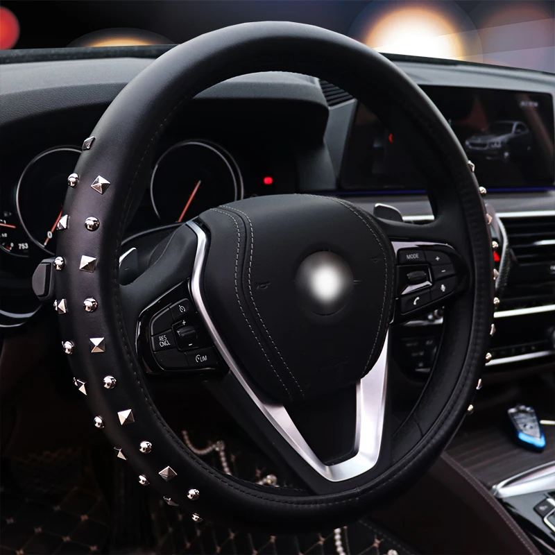 Fashion Luxury Metal Car Steering Wheel Covers Leather Covered Summer Cool Punk Style Steering-Wheel Car Interior Accessories
Fashion Luxury Metal Car Steering Wheel Covers Leather Covered Summer Cool Punk Style Steering-Wheel Car Interior Accessories