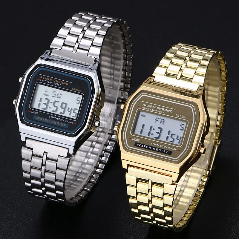 Модные мужские и женские часы с ремешком из сплава светодиодные цифровые