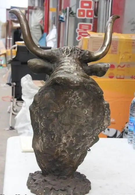 Старая китайская медная бронзовая резьба волов крупного рогатого скота Головы