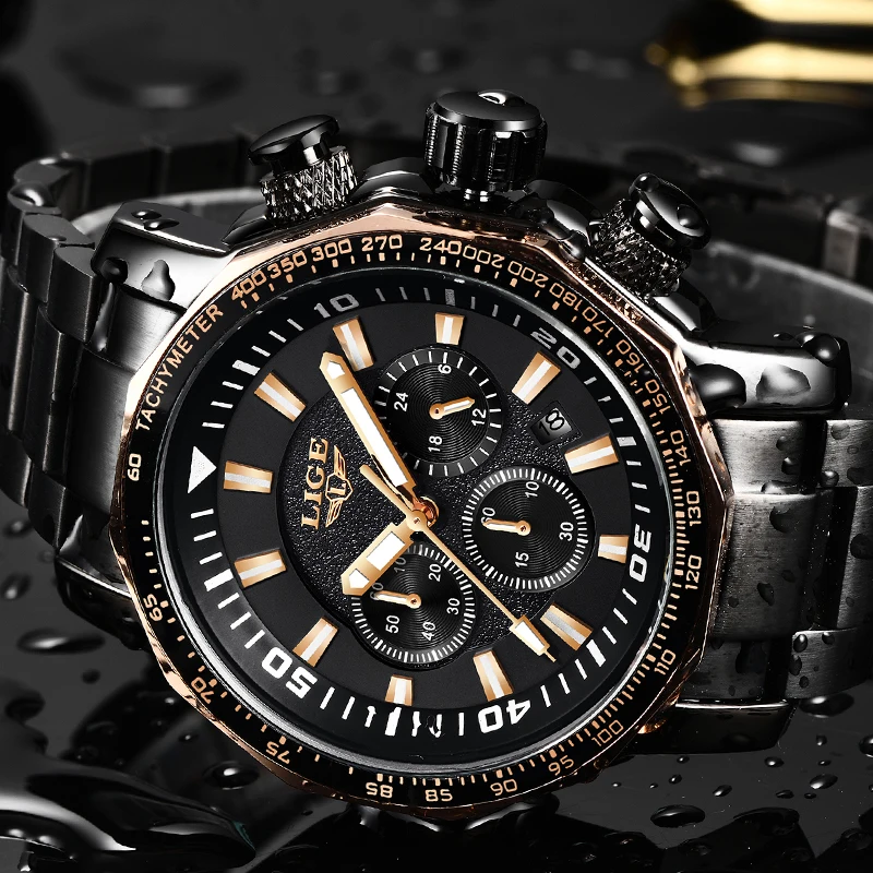 LIGE men's automatic mechanical watch luxury brand business fashion waterproof sports chronograph Clock Relogio Masculino | Наручные