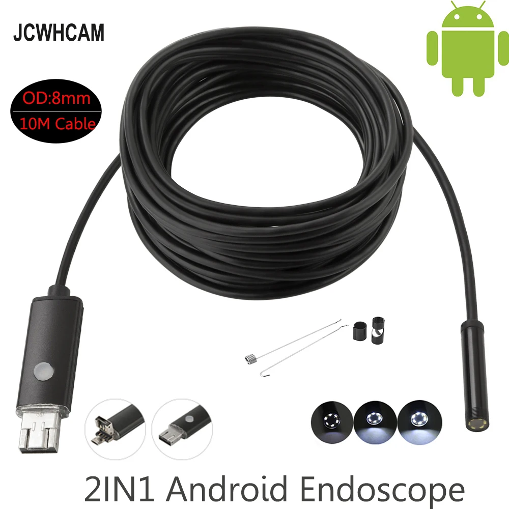 JCWHCAM 8 мм USB эндоскоп Android камера 10 м трубка змеиной трубы водонепроницаемый