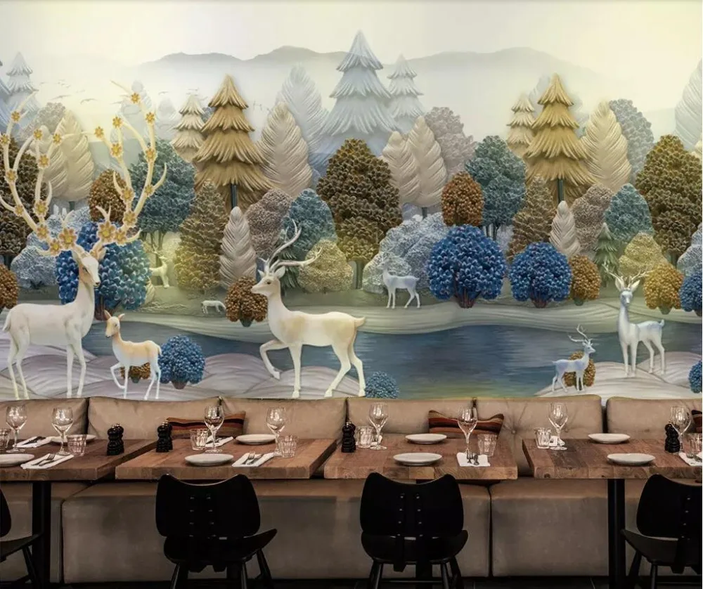 

Beibehang Custom wallpaper 3D stereo vintage forest elk animal clubhouse wall paper living room mural wall papers home decor 3d