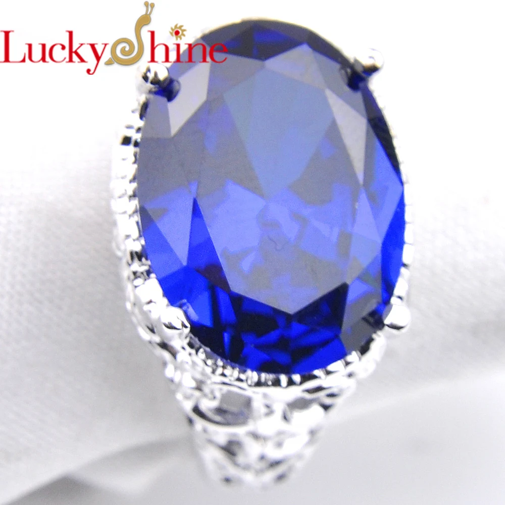 

Luckyshine Promotion Jewelry Unique Blue Crystal Silver Plated Wedding Rings Russia USA Holiday Gift Rings Australia Rings