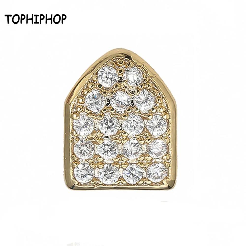 

TOPHIPHOP Hip-Hop Teeth Grillz Gold-Plated Micro-Inlaid Zircon Single Cover Gold Silver Braces Party Hip-Hop Top Teeth Grills