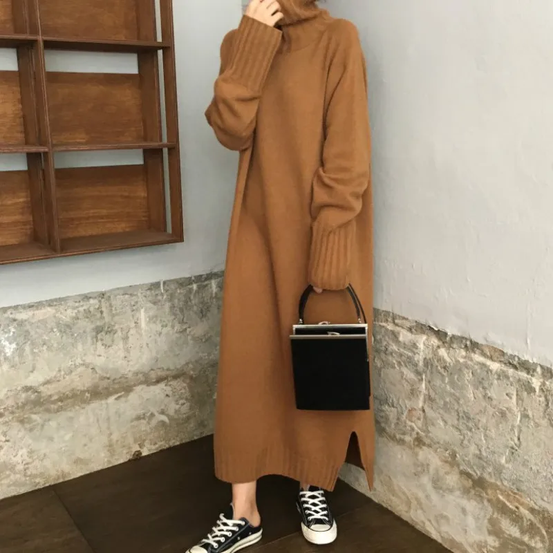 Women Autumn Winter thick Turtleneck long Sweater Dress ladies Long Sleeve straight split Knitted pullover dresses solid
Women Autumn Winter thick Turtleneck long Sweater Dress ladies Long Sleeve straight split Knitted pullover dresses solid