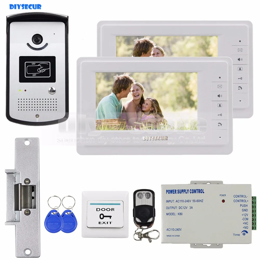 DIYSECUR 7 дюймов видео дверной телефон комплект 1V2 + Блокировка удара + пульт дистанционного управления + кнопка выхода + Брелоки + блок питания
DIYSECUR 7 дюймов видео дверной телефон комплект 1V2 + Блокировка удара + пульт дистанционного управления + кнопка выхода + Брелоки + блок питания