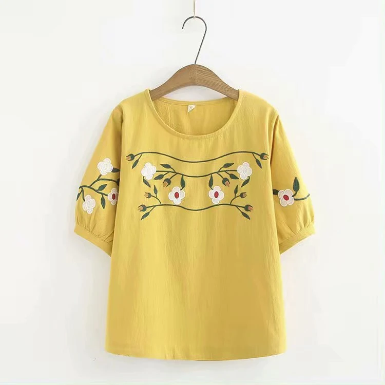 Plus Size Women Vintage O-Neck Floral Embroidery t shirt Cotton&Linen Short Sleeve t shirt Officewear Tops
Plus Size Women Vintage O-Neck Floral Embroidery t shirt Cotton&Linen Short Sleeve t shirt Officewear Tops
