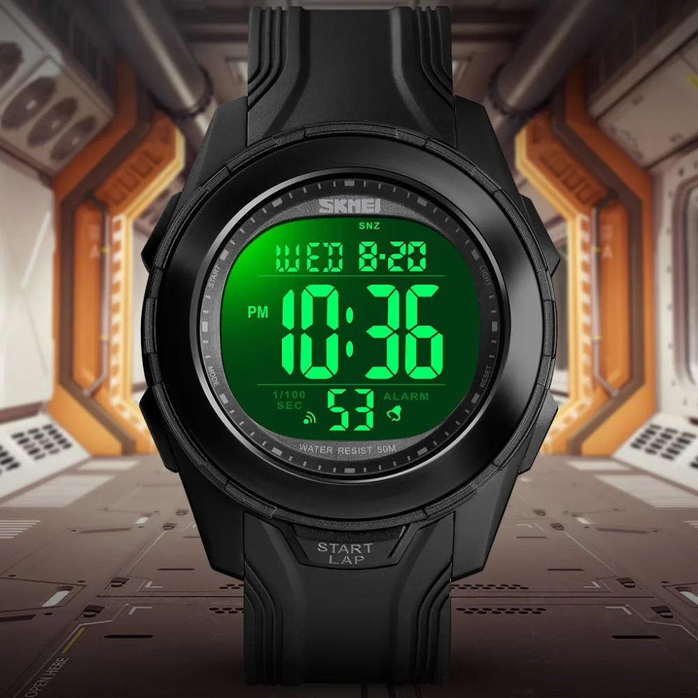 

Часы наручные SKMEI Мужские Цифровые, спортивные в стиле милитари, с подсветкой, с хронографом, с ремешком из ПУ кожи, водонепроницаемость 50 м