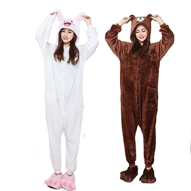 Мягкая пара кигуруми коричневый медведь Onesie для взрослых животных Cony костюм