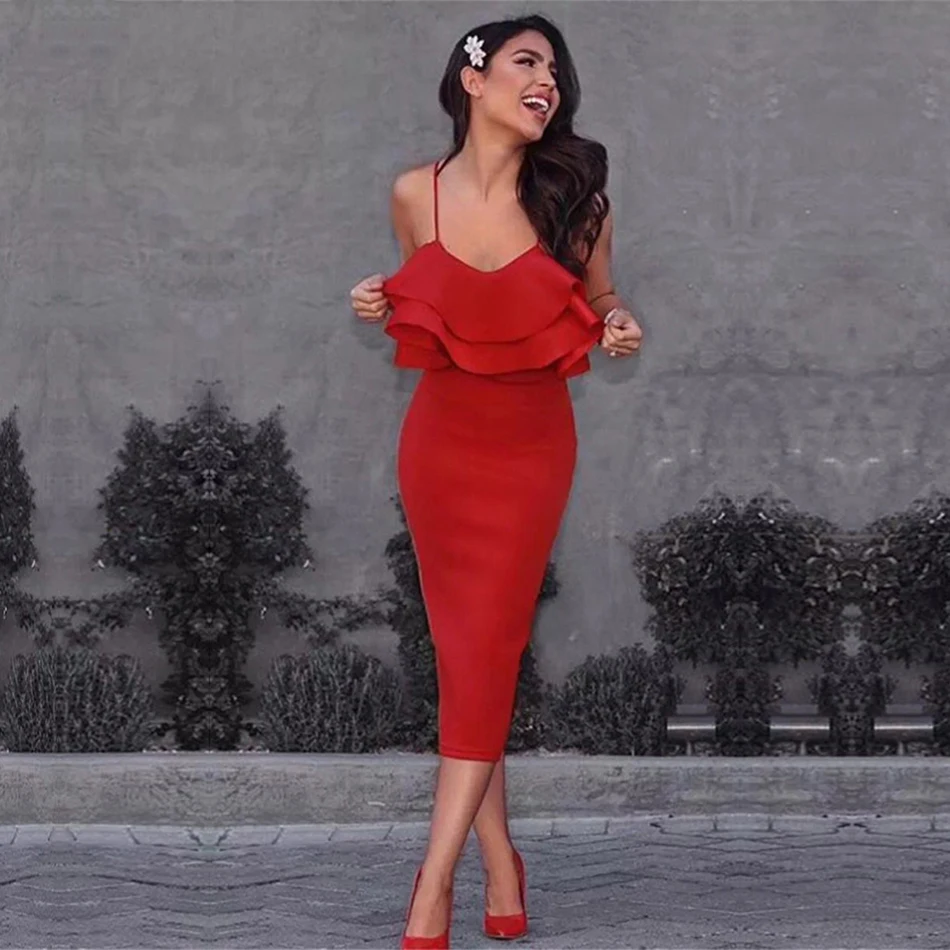 Sexy Women Bodycon Summer Bandage Dress 2019 Red Spaghetti Strap Vestidos Strapless Ruffles Midi Celebrity Evening Party Dress
Sexy Women Bodycon Summer Bandage Dress 2019 Red Spaghetti Strap Vestidos Strapless Ruffles Midi Celebrity Evening Party Dress
