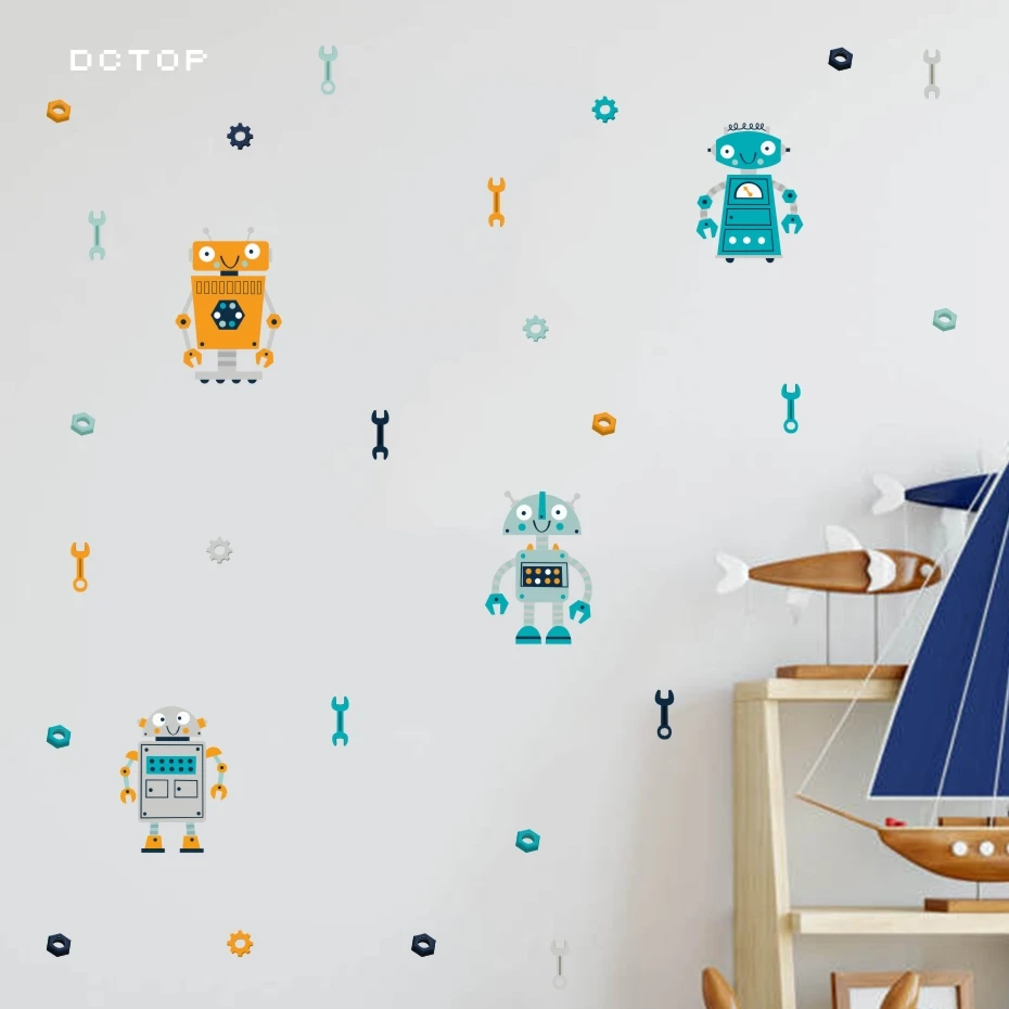 Мультфильм четыре роботы настенные стикеры наклейки фрески для детской спальни