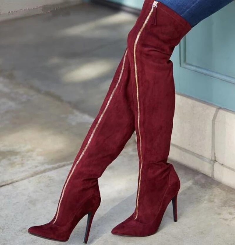 Pointed Toe Over Knee High Heel Boots New Fashion Women Front Zipper Red Suede Leather Thigh Heel Long High Heel Boots
Pointed Toe Over Knee High Heel Boots New Fashion Women Front Zipper Red Suede Leather Thigh Heel Long High Heel Boots