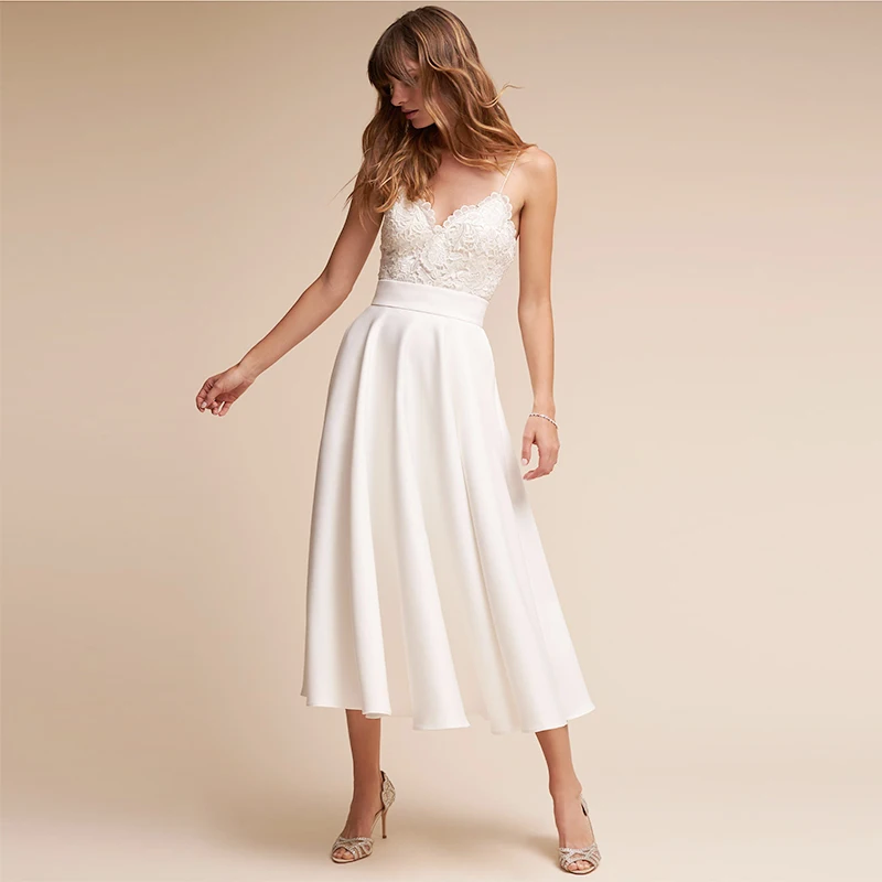 Simple Spaghetti Straps V-neck Chiffon Lace Vestidos De Novia Backless Tea Length A-line Beach Wedding Dresses Bridal Gowns
Simple Spaghetti Straps V-neck Chiffon Lace Vestidos De Novia Backless Tea Length A-line Beach Wedding Dresses Bridal Gowns