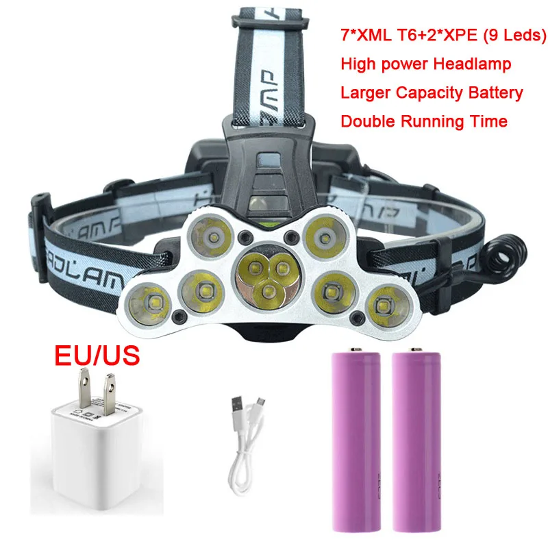 30000LM 7x XML T6+2x XPE 9 LED Headlamp Fishing Headlight USB Rechargeable Hunting Light Lamp use 2x 18650 Powerful Battery
30000LM 7x XML T6+2x XPE 9 LED Headlamp Fishing Headlight USB Rechargeable Hunting Light Lamp use 2x 18650 Powerful Battery