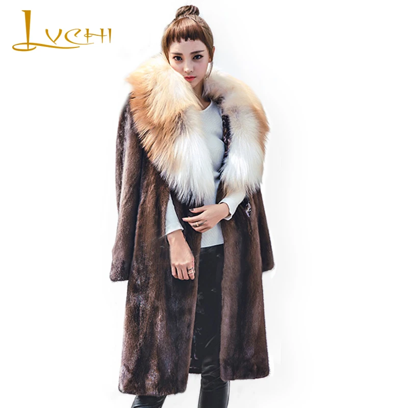 LVCHI Coffee mink color Fur coat natural fur with fox fur collar real mink coat female Shuba jacket long sleeve&shawl new design
LVCHI Coffee mink color Fur coat natural fur with fox fur collar real mink coat female Shuba jacket long sleeve&shawl new design