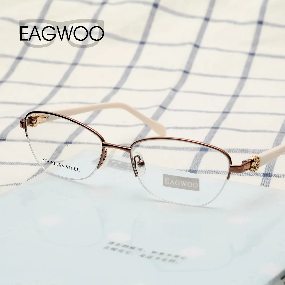 EAGWOO Women Vintage Designed Diamond Eyeglasses Half Rim Optical Frame Prescription Brand Eye Glasses Green Pink Blue 7815
EAGWOO Women Vintage Designed Diamond Eyeglasses Half Rim Optical Frame Prescription Brand Eye Glasses Green Pink Blue 7815