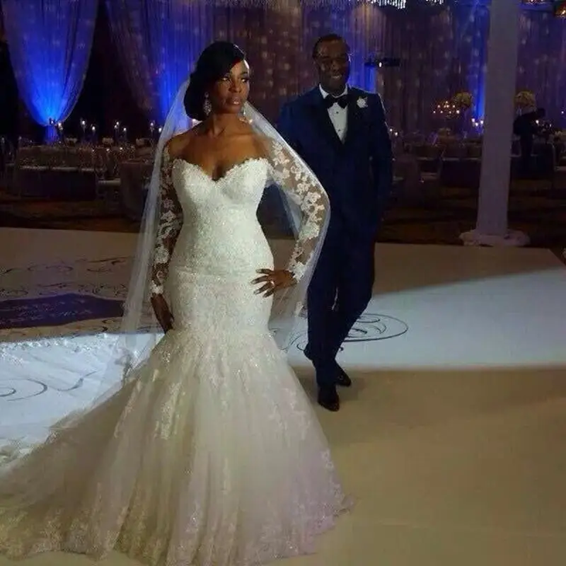 Hot Sale Sweetheart African Wedding Dresses Court Train Lace Appliques Vestido De Noiva Long Sleeves Bridal Gown 2021
Hot Sale Sweetheart African Wedding Dresses Court Train Lace Appliques Vestido De Noiva Long Sleeves Bridal Gown 2021